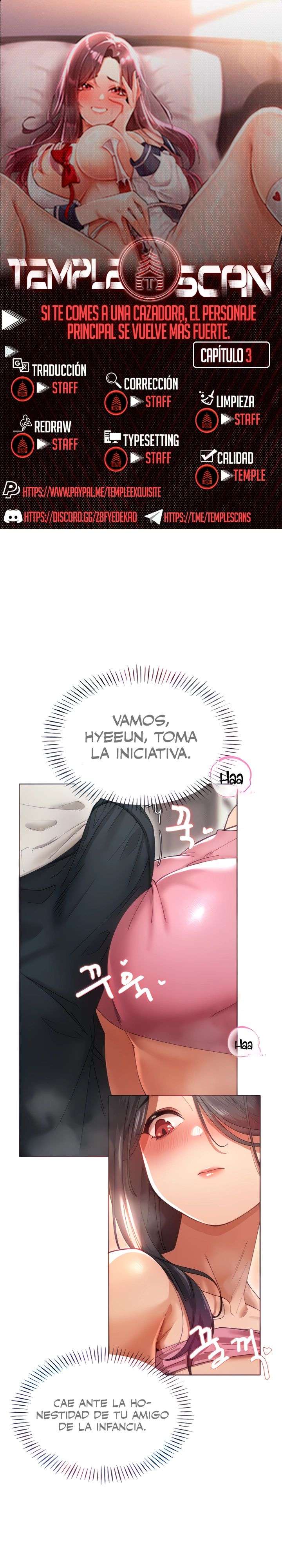 El protagonista se hace más fuerte cuando se come a una cazadora Capítulo 3 - Page 1