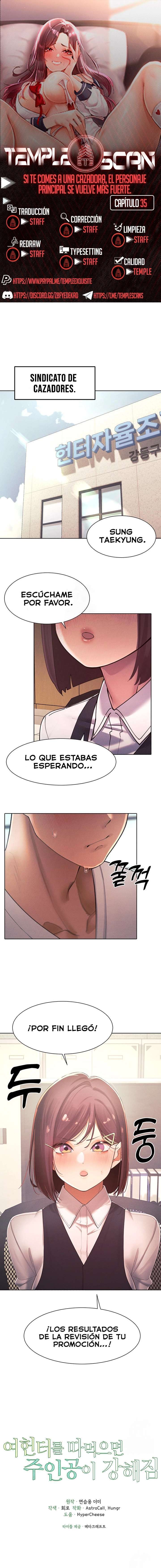 El protagonista se hace más fuerte cuando se come a una cazadora Capítulo 35 - Page 1